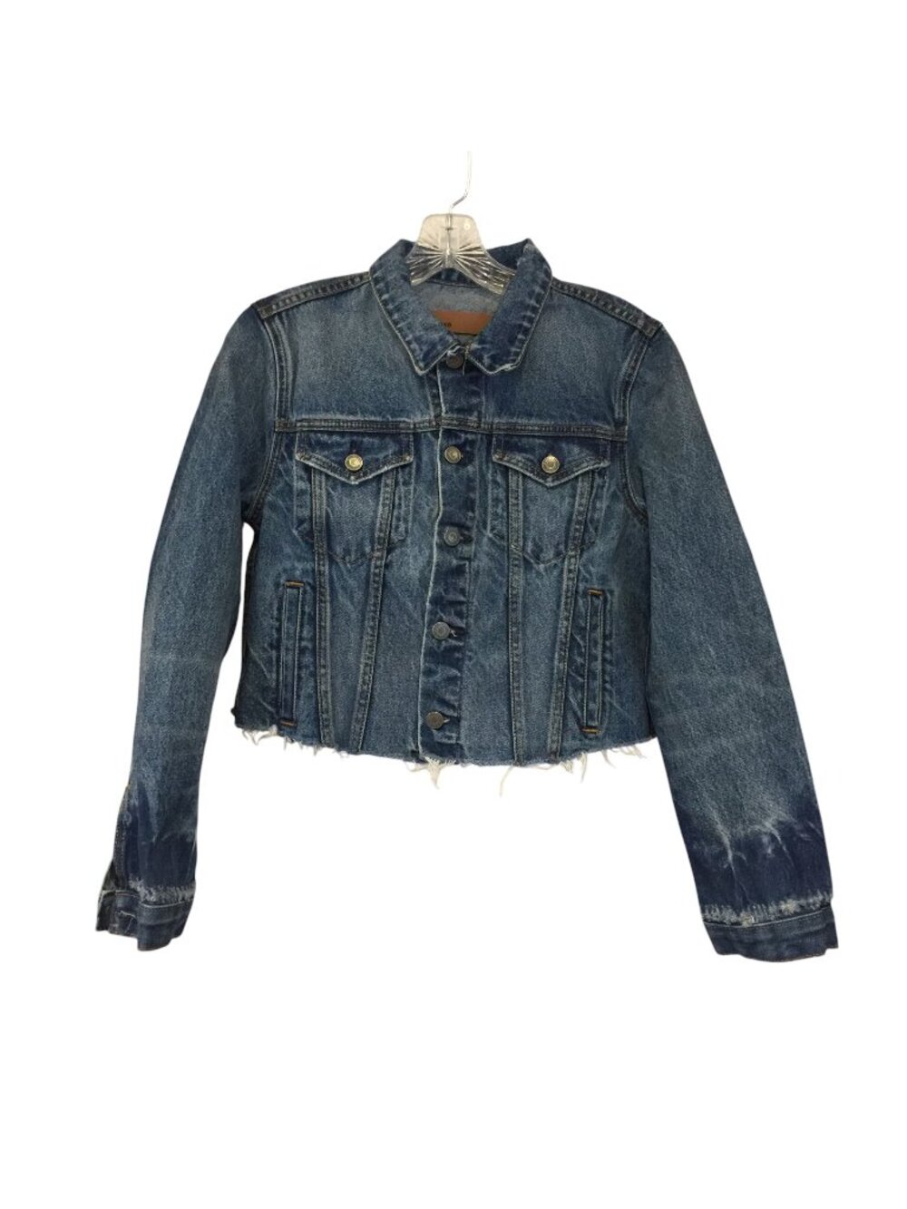 GRLFRND CARA Cropped Distressed Denim Jean Jacket Size Small 100% Cotton